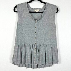 Ott Sleeveless Tunic Top Women's‎ Medium Gray Layered Boho Ruffle